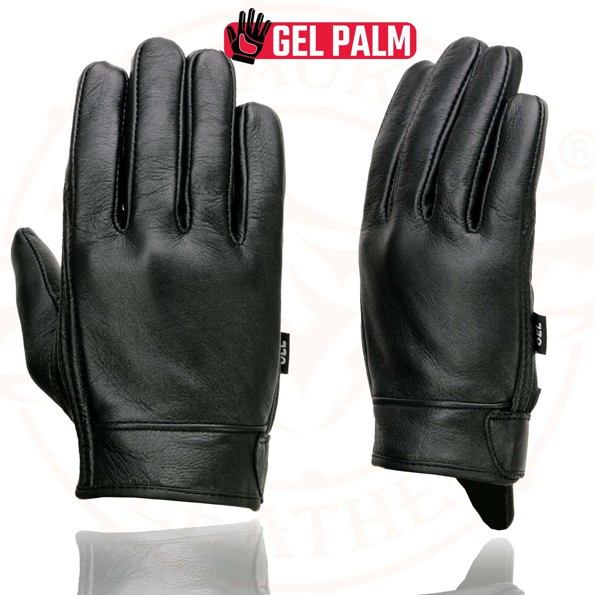 Milwaukee Leather MG7510 Men's Black Leather Gel Padded Palm Short Wrist Motorcycle Hand Gloves W/ ‘Full Panel Cover’