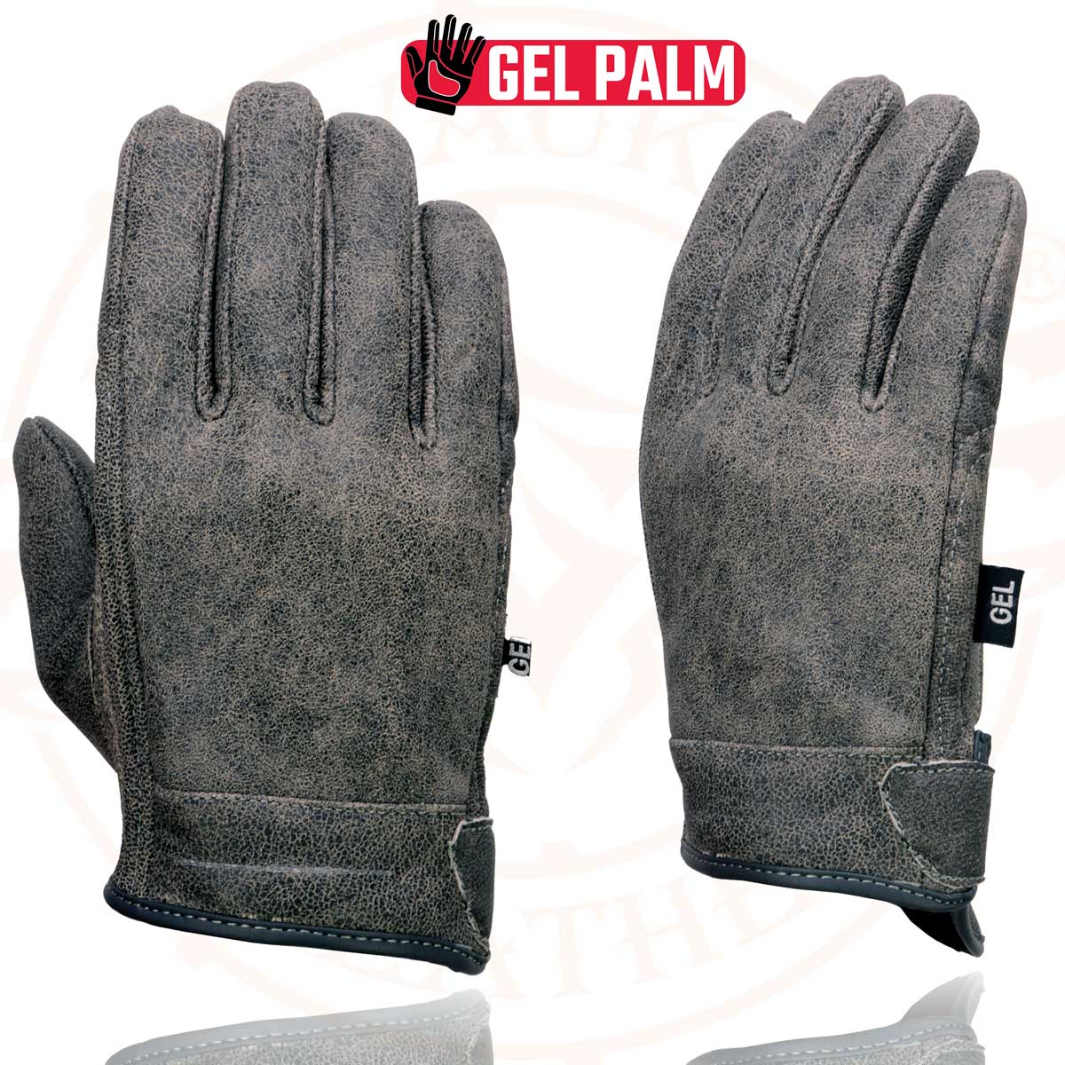Milwaukee Leather MG7511 Men's Grey Leather Gel Padded Palm Short Wrist Motorcycle Hand Gloves W/ ‘Full Panel Cover’