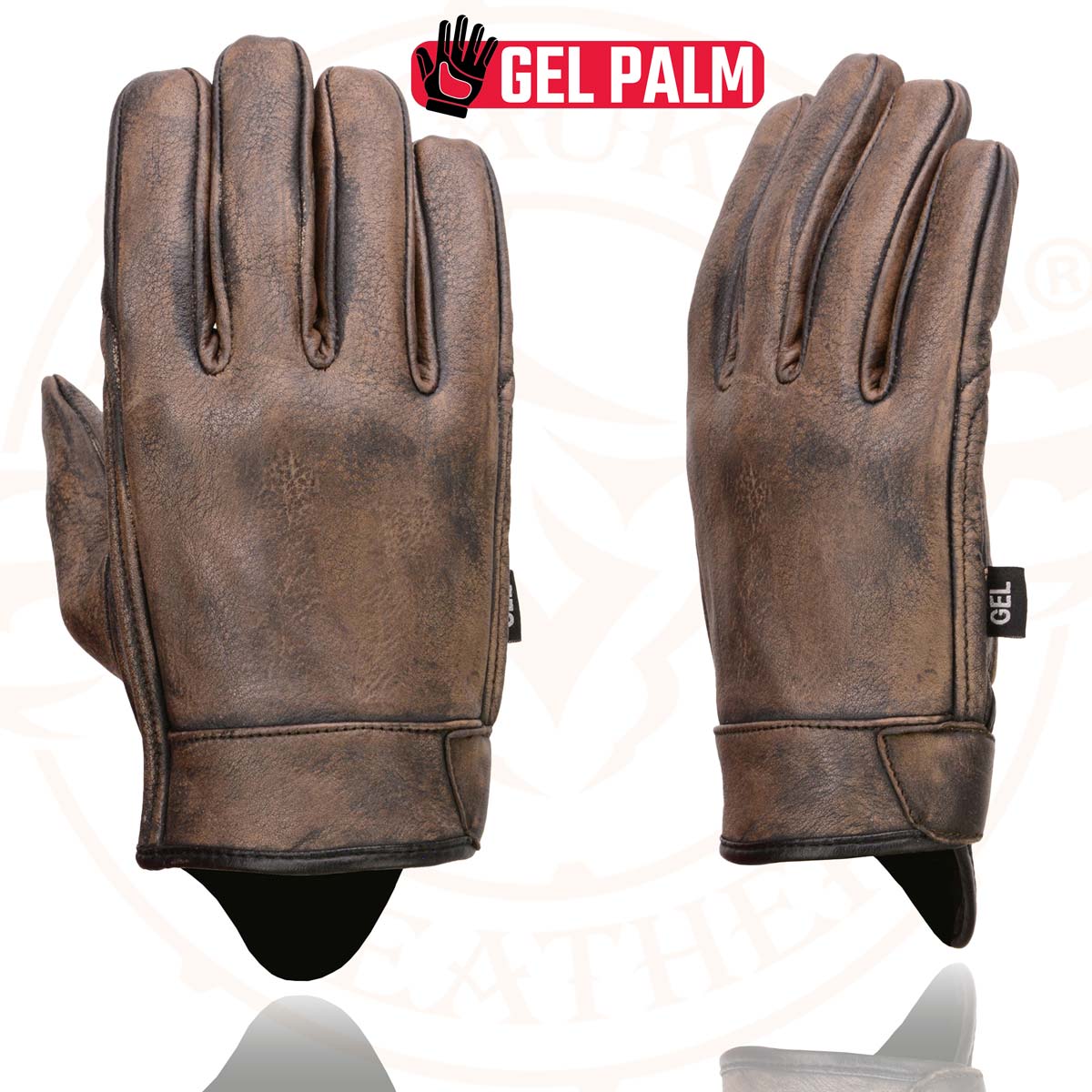 Milwaukee Leather MG7512 Men's Brown Leather Gel Padded Palm Short Wrist Motorcycle Hand Gloves W/ ‘Full Panel Cover’