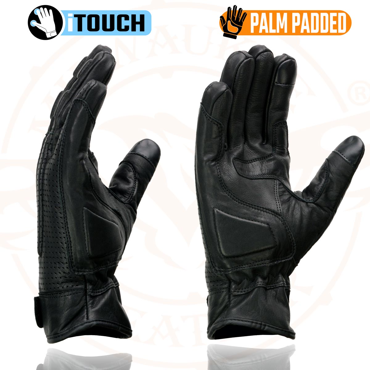 Milwaukee Leather MG7526 Men's Black Leather i-Touch Screen Compatible Gel Palm Racer Motorcycle Gloves w/ Finger Protection