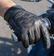 Milwaukee Leather Men's Black Leather ‘Reflective Skull’ Motorcycle Hand Gloves W/Gel Padded Palm MG7570
