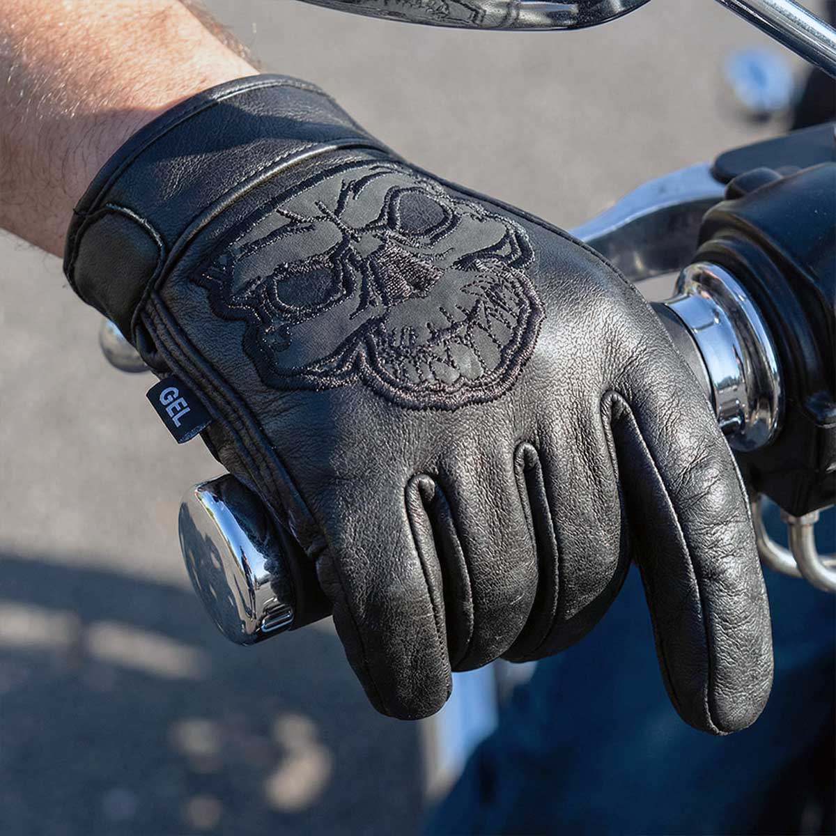 Milwaukee Leather Men's Black Leather ‘Reflective Skull’ Motorcycle Hand Gloves W/Gel Padded Palm MG7570