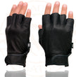 Milwaukee Leather MG7585 Men's Black Leather Gel Padded Palm Fingerless Motorcycle Hand Gloves w/ Full Panel Cover