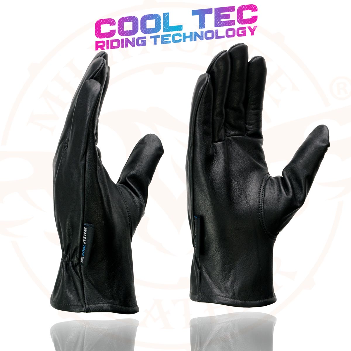 Milwaukee Leather MG7596 Men's Black ‘Cool-Tec’ Leather Motorcycle Rider Unlined Gloves W/ Sinch Wrist Closure