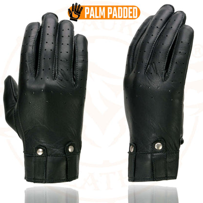 Milwaukee Leather MG7710 Women's Black Perforated Leather Gel Palm Lightweight Motorcycle Hand Gloves W/ Wrist Loops