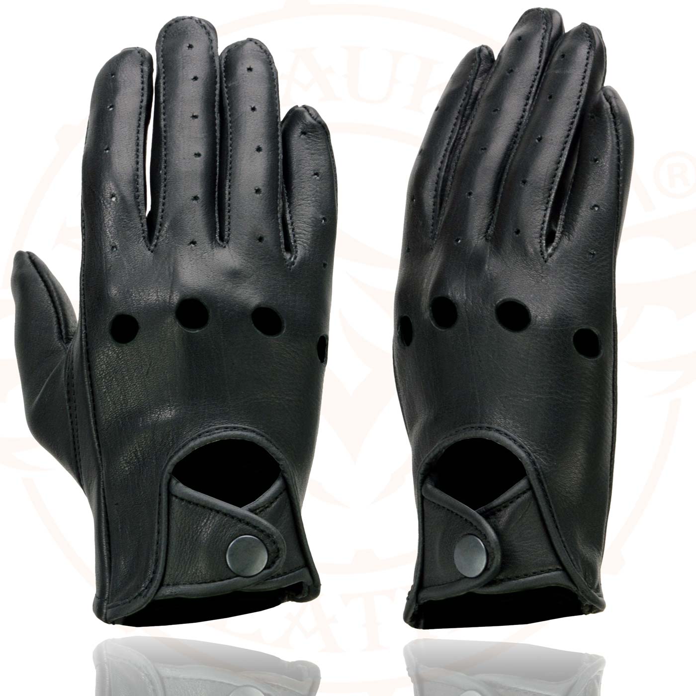 Milwaukee Leather MG7720 Women's Black Perforated Leather Full Finger Motorcycle Hand Gloves W/ Breathable ‘Open Knuckle’