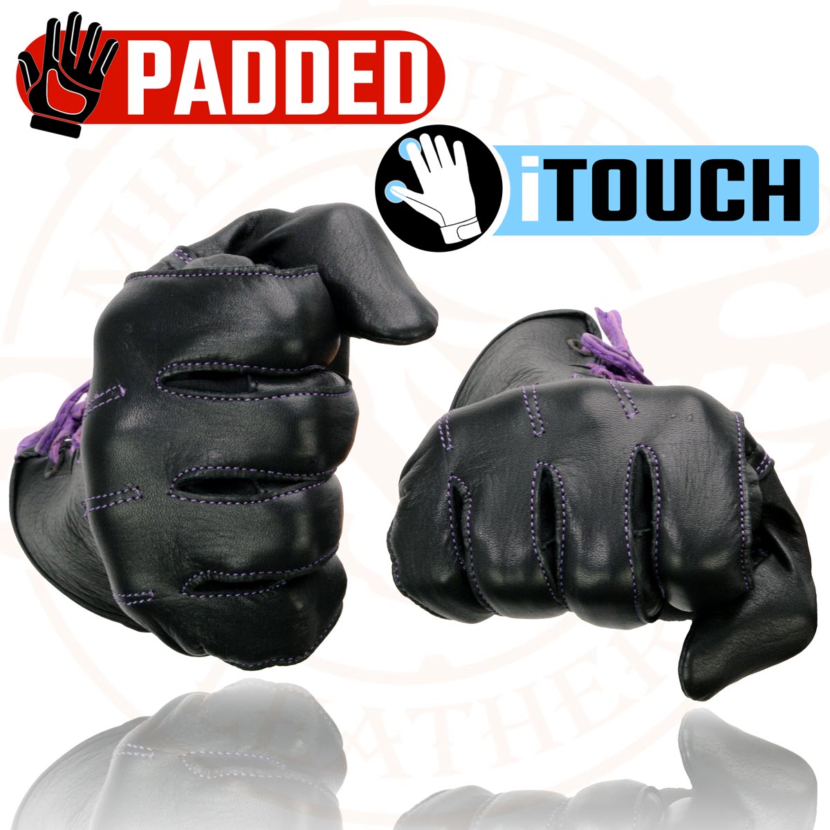 Milwaukee Leather MG7771 Women's Black/ Purple ’I - Touchscreen Compatible’ Laced Wrist Motorcycle Hand Gloves W/ Gel Palm