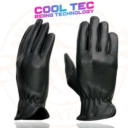 Milwaukee Leather MG7797 Women's Black ‘Cool-Tec’ Leather Motorcycle Rider Unlined Gloves W/ Sinch Wrist Closure