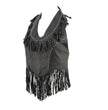 Genuine Leather ML1897 Ladies ‘Fringed’ Black Leather Halter Top