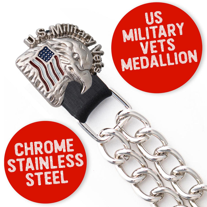 Milwaukee Leather US Military Vet Medallion Vest Extender - Double Chrome Chains Genuine Leather 6.5" Extension 4-PCS MLA6023SET