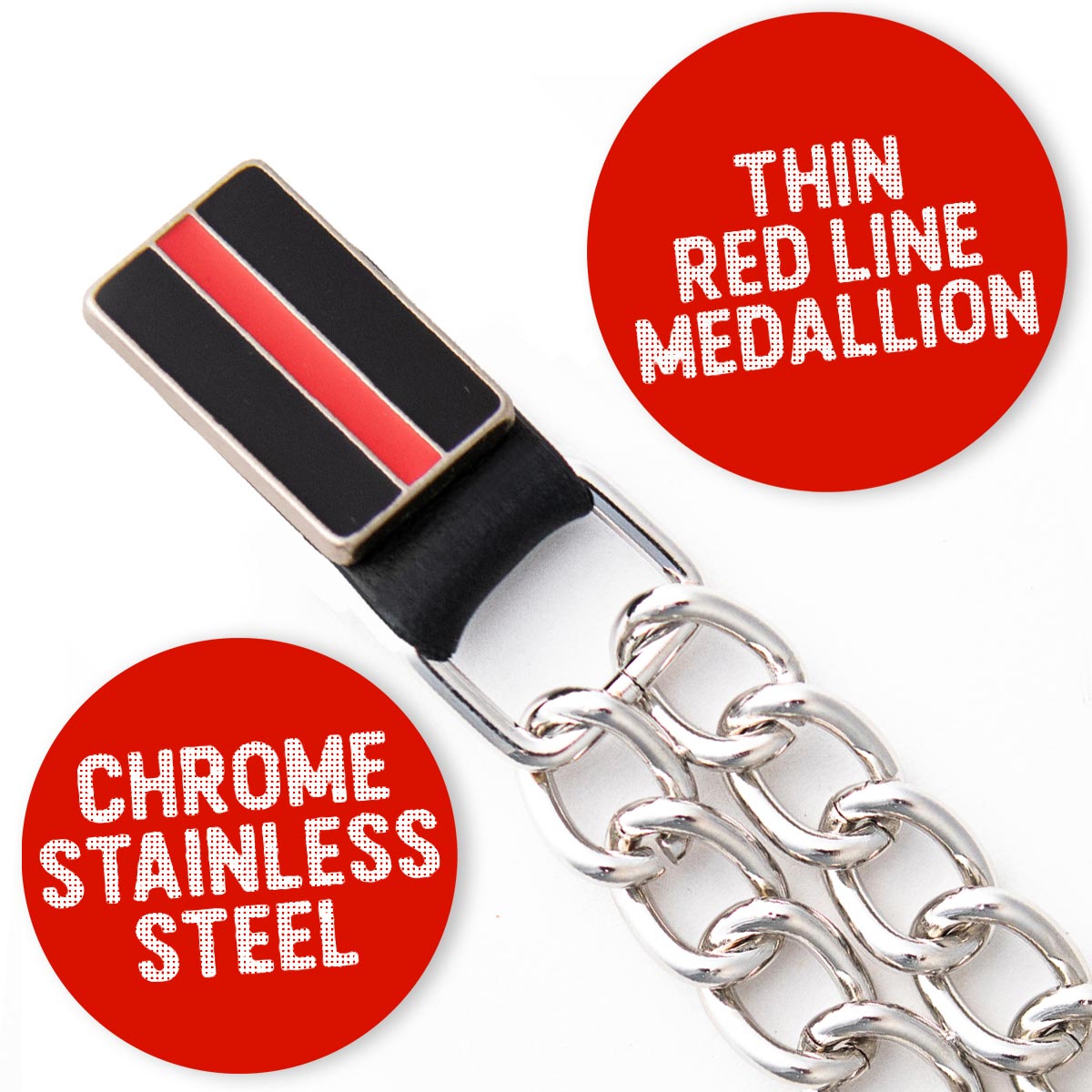 Milwaukee Leather Thin Red Line Medallion Vest Extender - Double Chrome Chains Genuine Leather 6.5" Extension 4-PCS MLA6028SET