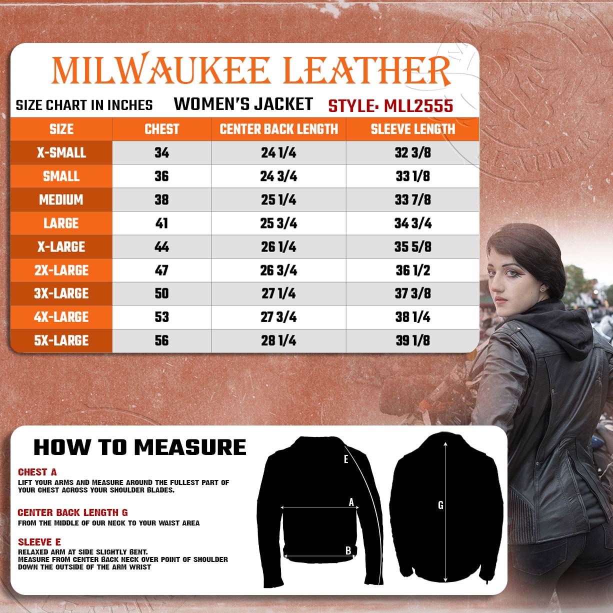 Milwaukee Leather MLL2555 Women's Black 3/4 Hooded Leather Jacket with Side Stretch