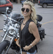 Milwaukee Leather MLL4565 Women's Black Fringed Leather Rivet Detail Side Buckle and Zipper Motorcycle Rider Vest