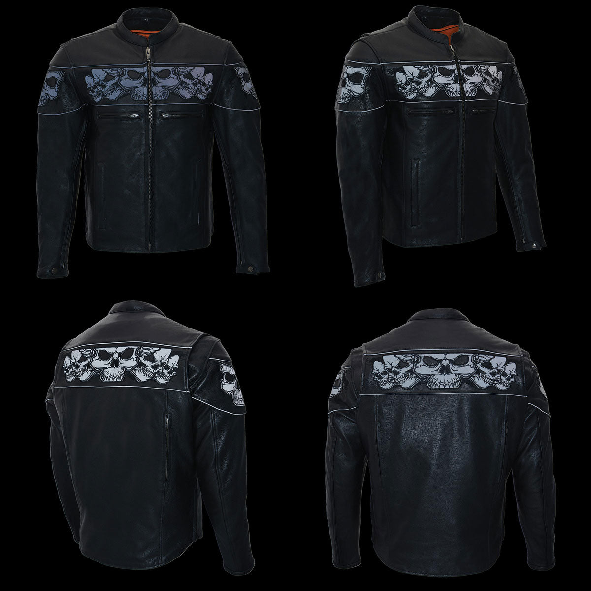 Milwaukee Leather MLM1500 Men's Crossover Black Leather Scooter Jacket with Reflective Skulls