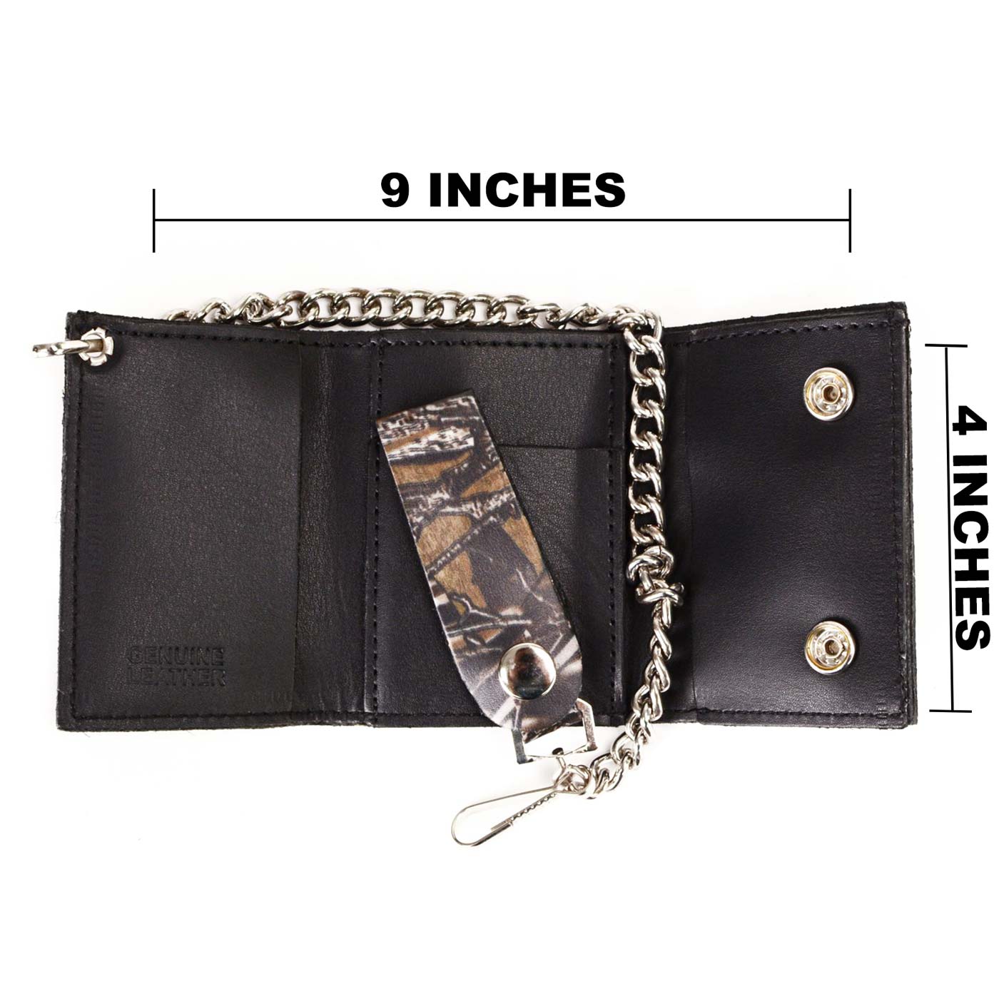 Milwaukee Leather MLW7804 Men's 4” Camouflage Tri-Fold Leather Biker Wallet w/ Anti-Theft Stainless Steel Chain