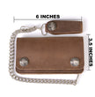 Milwaukee Leather MLW7827 Men's 6” Brown Leather Bi-Fold Biker Wallet w/ Anti-Theft Stainless Steel Chain and Buffalo Nickel Snaps