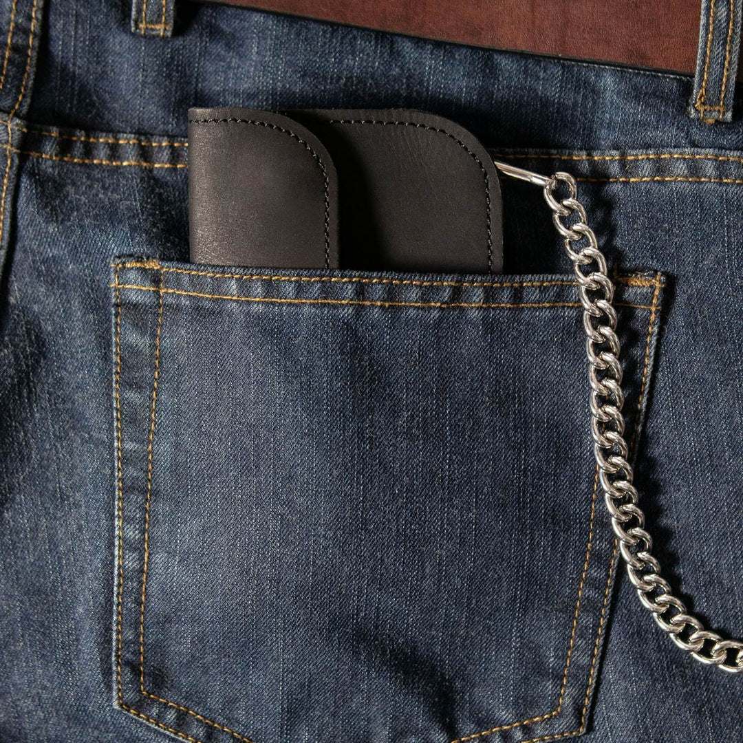Milwaukee Leather Black Crazy Horse Leather Biker Flap Wallet, MLW7844