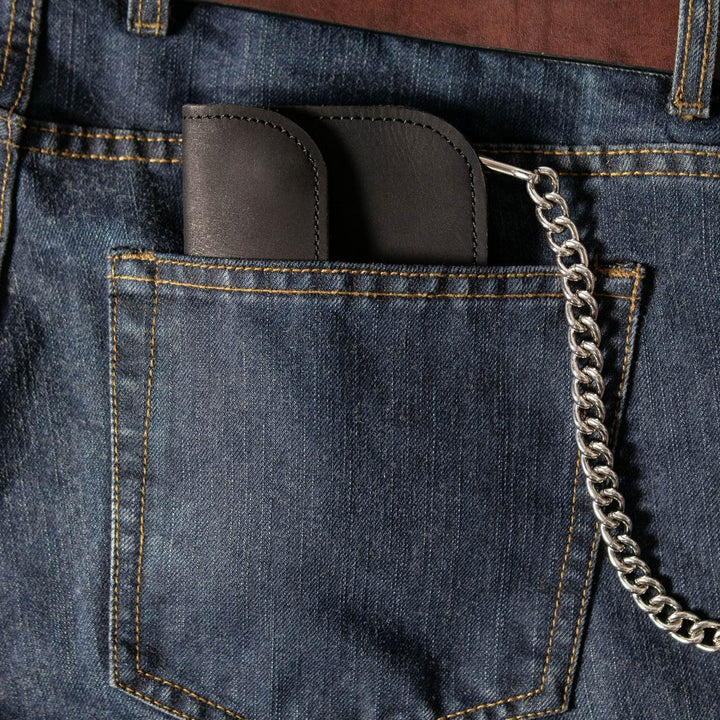 Milwaukee Leather Black Crazy Horse Leather Biker Flap Wallet, MLW7844