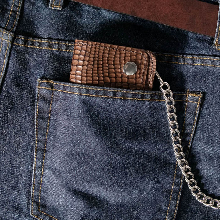 Milwaukee Leather Brown Snake Round-Stamped Biker Flap Wallet, MLW7850