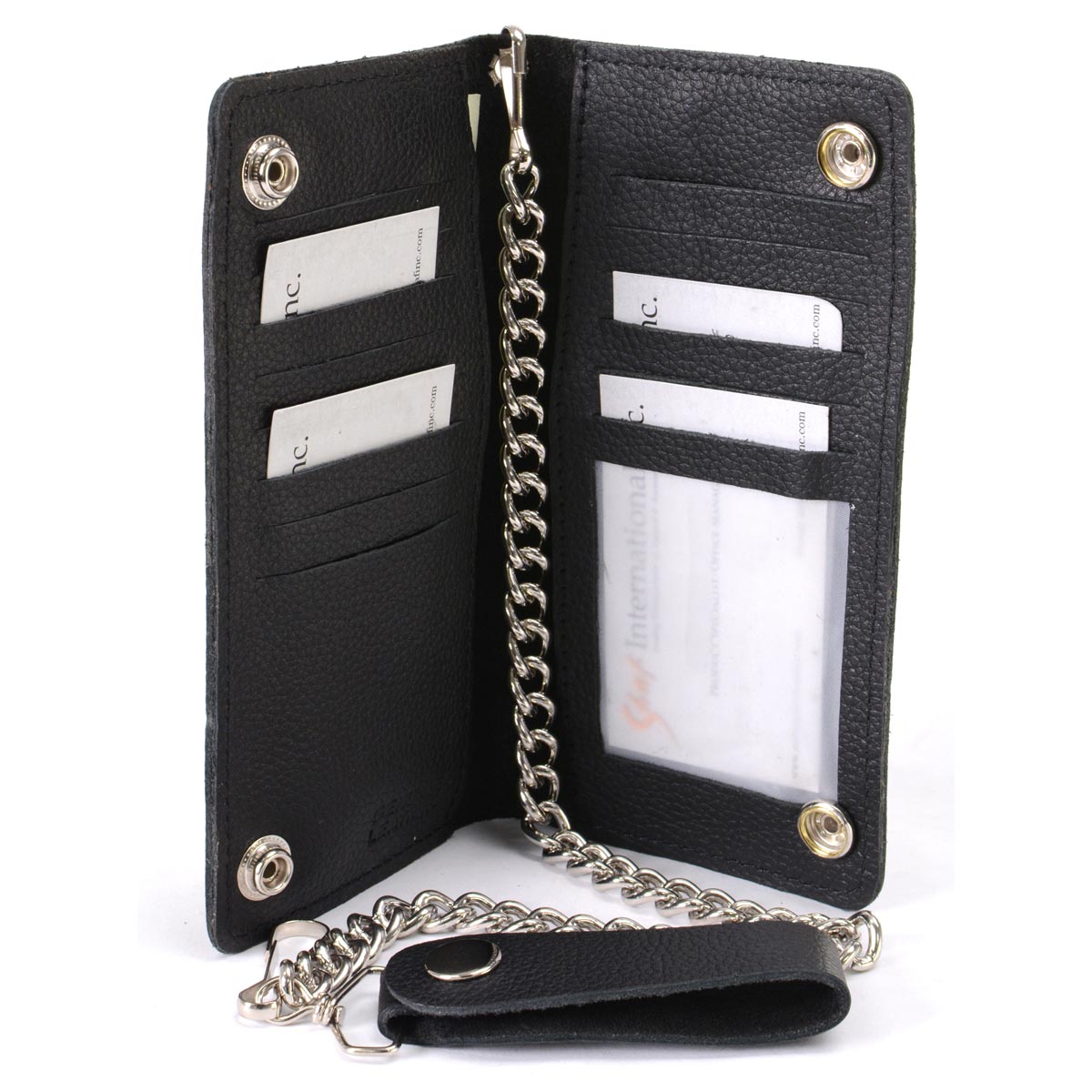 Milwaukee Leather MLW7870 Men's 7" Black Premium Leather Bi-Fold Wallet w/ Anti-Theft Stainless Steel Chain