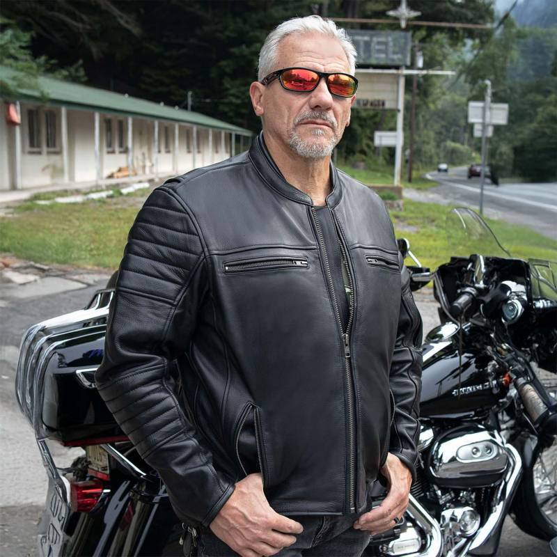 Milwaukee Motorcycle Clothing Co. Men's Contender Scooter Style Black Premium Leather Jacket MMC10001