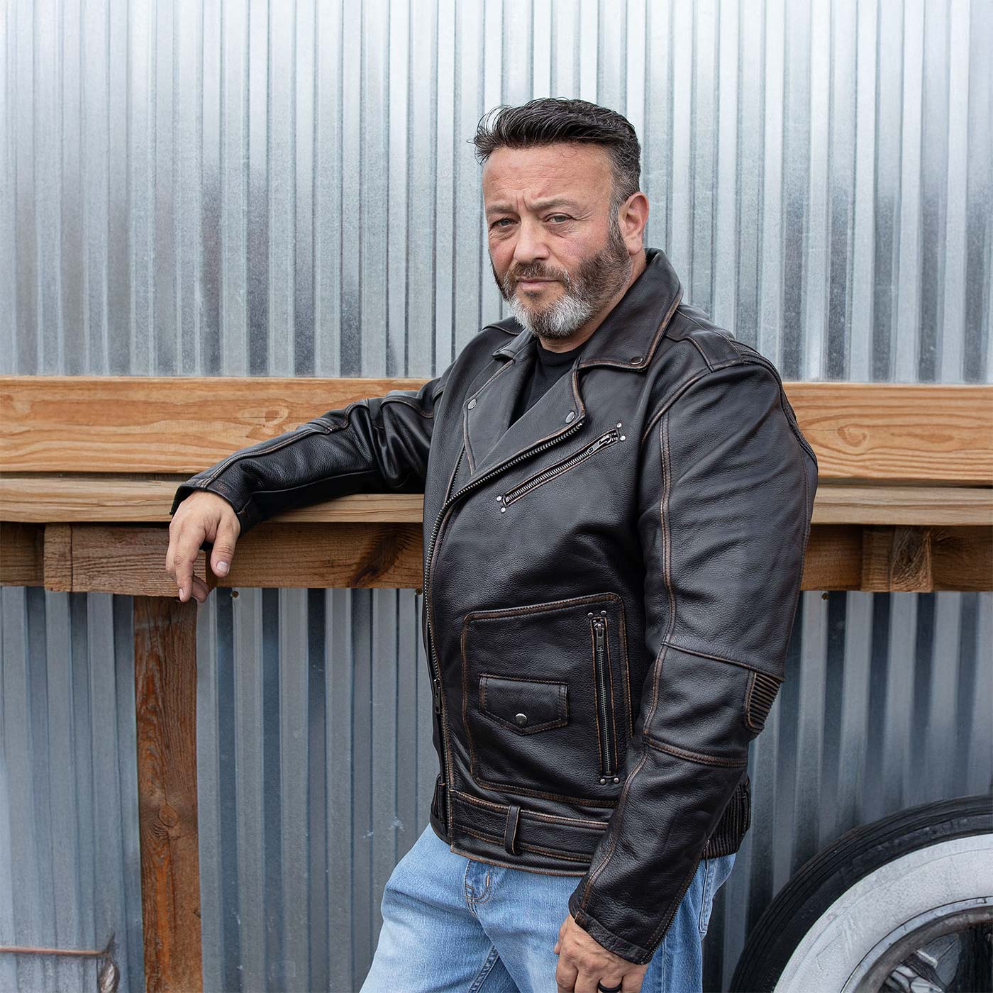 Milwaukee Motorcycle Clothing Co. Men's Unforgiven MC Style Vintage Brown Leather Jacket w/ Lapel Collar MMC10005