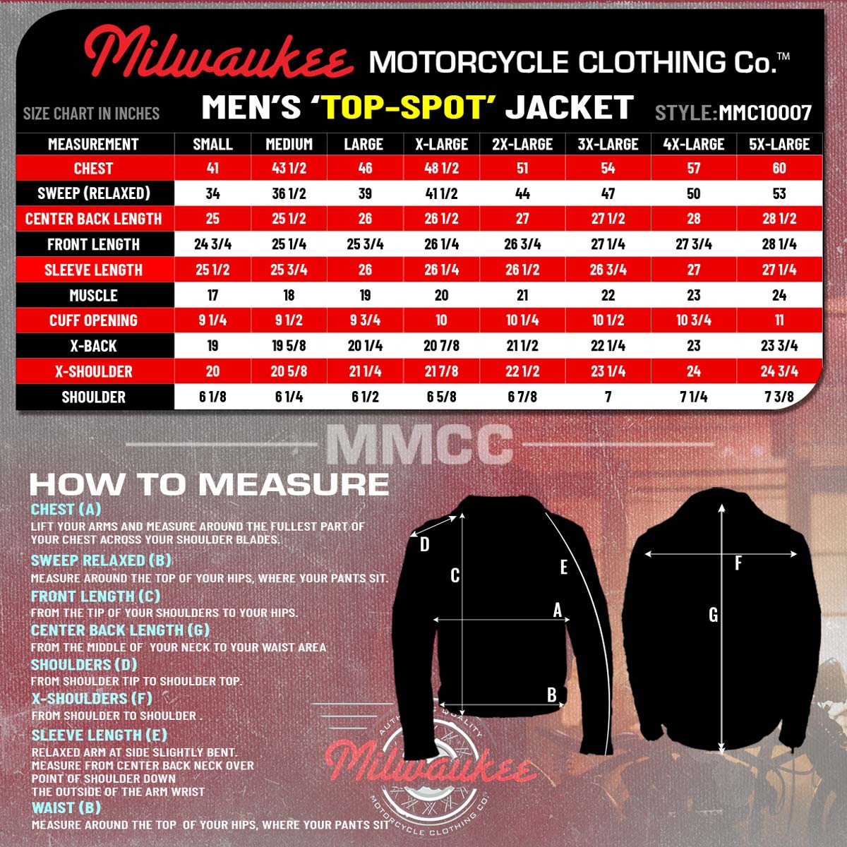 MMCC Men's Top-Spot Black Leather Motorcycle Jacket - MMC10007