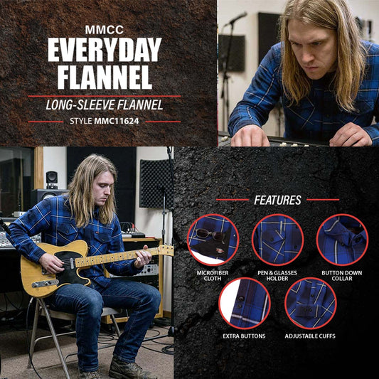 MMCC Blue Wire Men's Navy Blue White Plaid Flannel Shirt - 100% Cotton Long Sleeve Button-Up - MMC11624