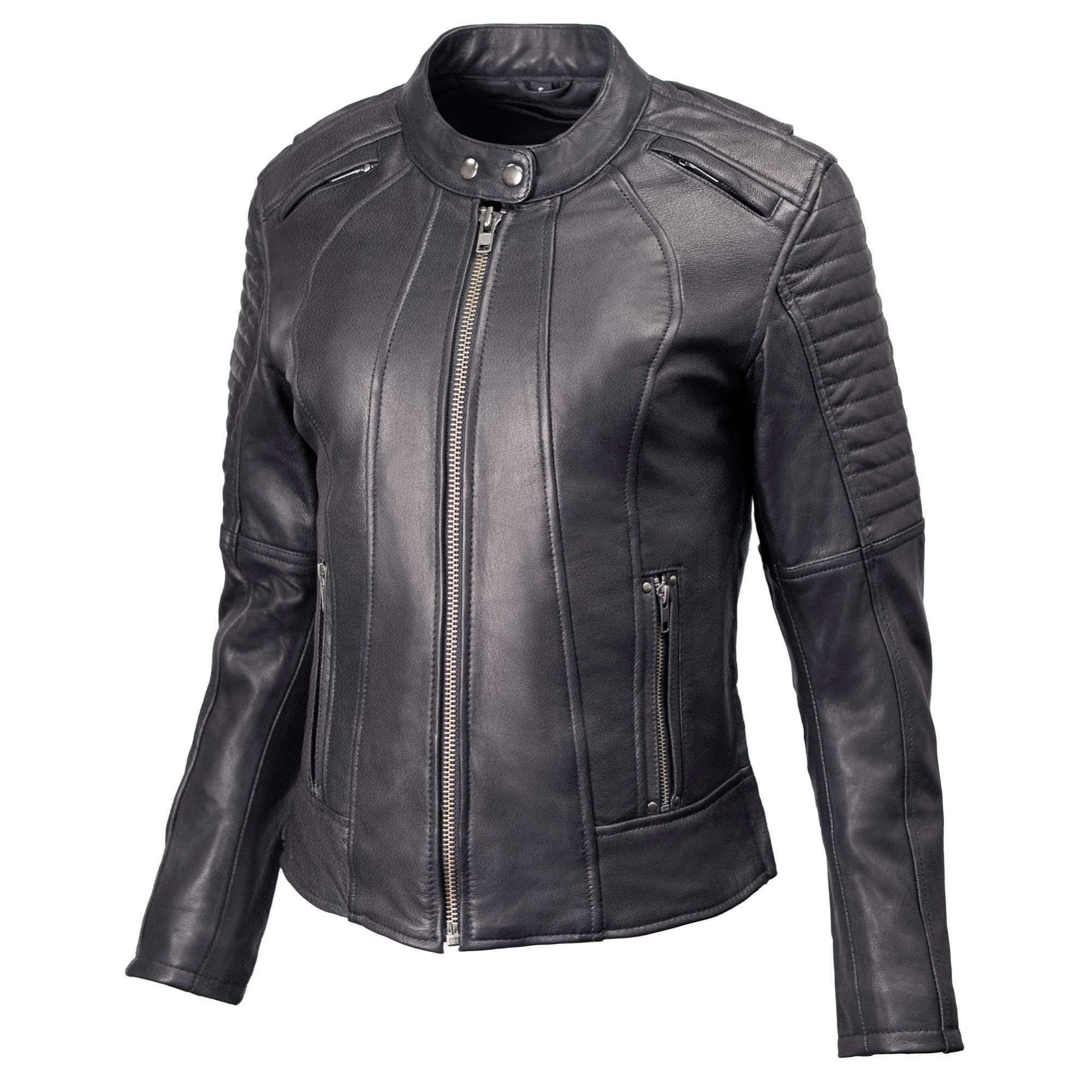 MMCC Women's Foxy Black Leather Motorcycle Jacket - MMC20000