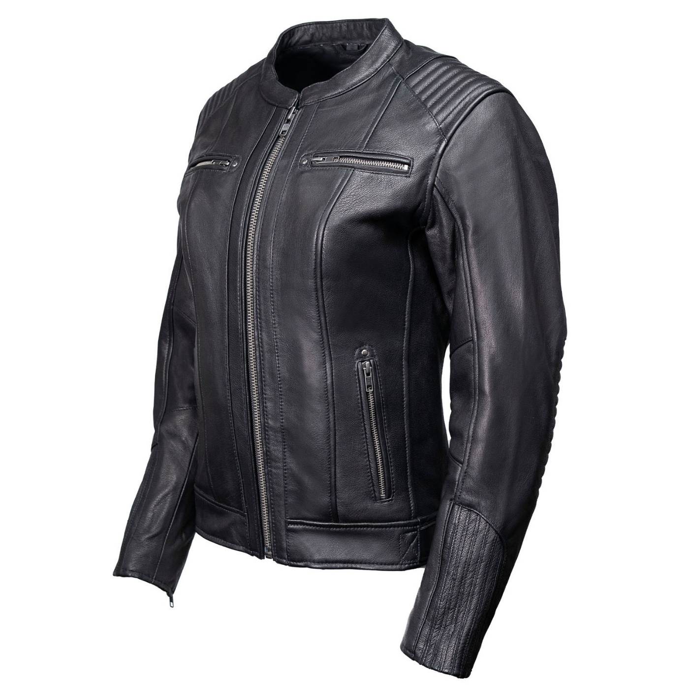 Milwaukee Motorcycle Clothing Co. Women’s Rebel Scooter Style Black Leather Biker Jacket w/ Mandarin Collar MMC20002