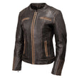 Milwaukee Motorcycle Clothing Co. Women’s Rebel Scooter Style Vinage Brown Leather Jacket w/ Mandarin Collar MMC20003