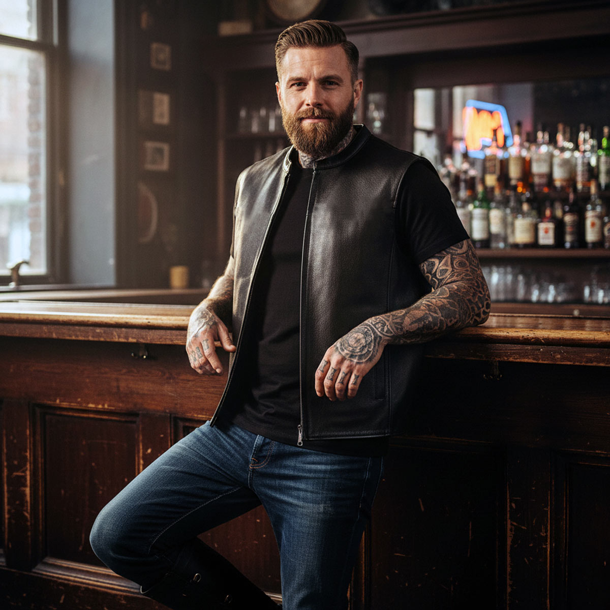 Milwaukee Motorcycle Clothing Co. Men's Rocker Black Leather Premium Club Style Riders Vest MMC30002