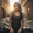 Milwaukee Motorcycle Clothing Co. Women's Rave Black Premium Leather Deep Neck Side Lace Vest MMC40000