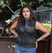 Milwaukee Motorcycle Clothing Co. Women's Girls-Club Black Leather Scooter Style Vest w/ Mandarin Collar MMC40005