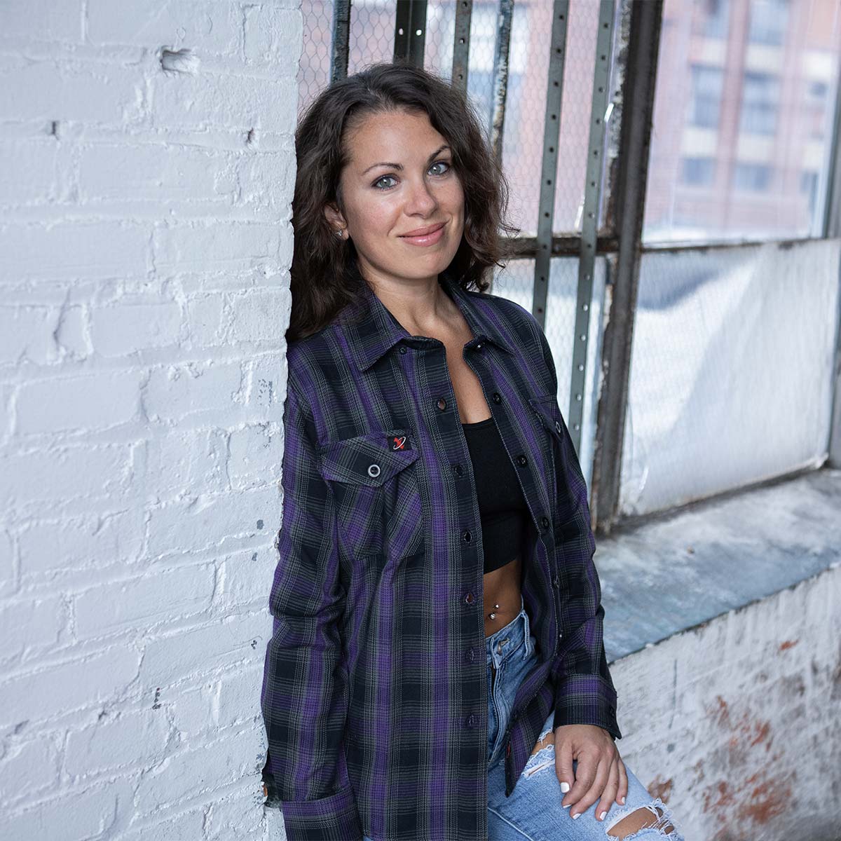 Milwaukee Leather MNG21603 Women's Casual Black with Purple Long Sleeve Casual Cotton Flannel Shirt