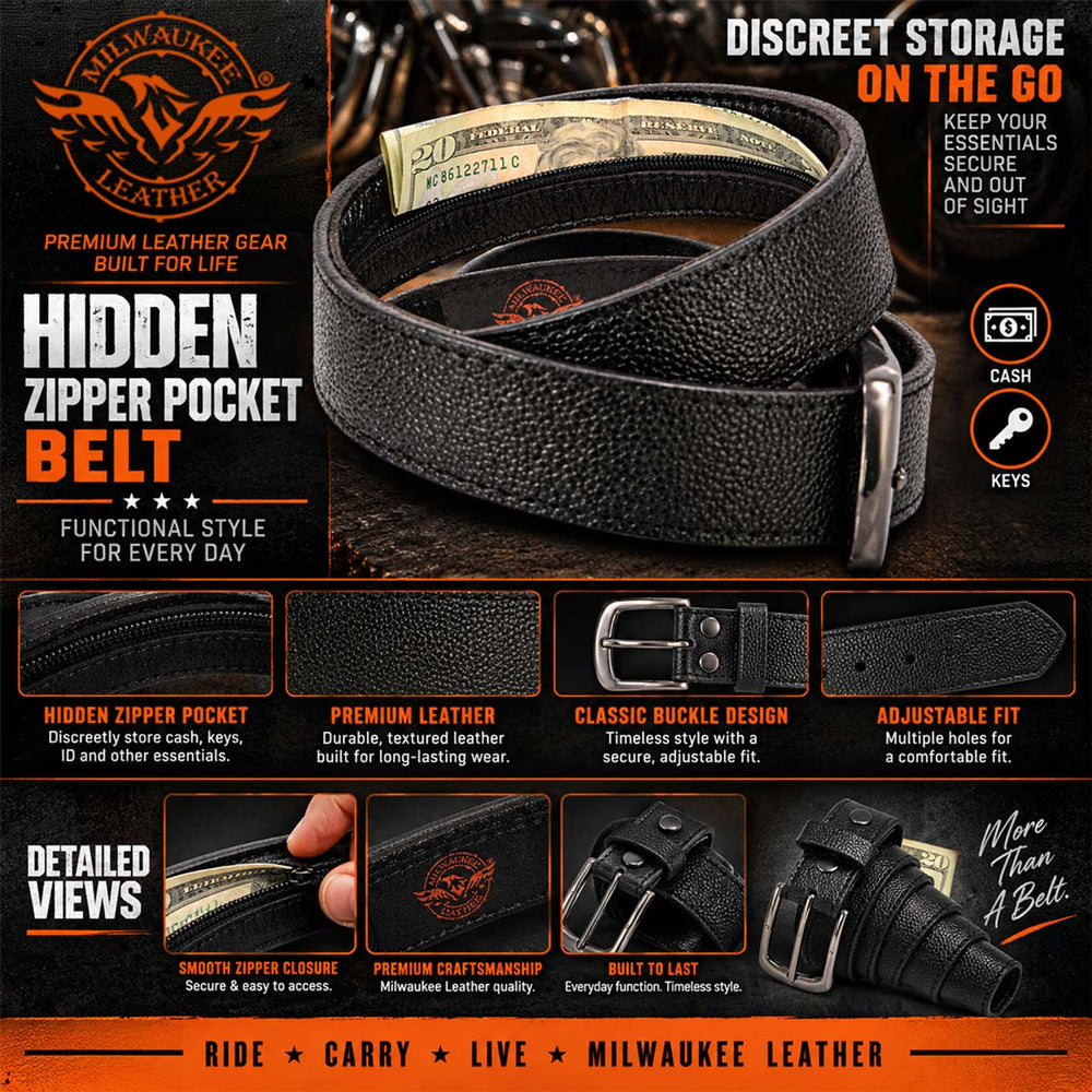 Milwaukee Leather Men's Black Money Leather Belt, MP7150