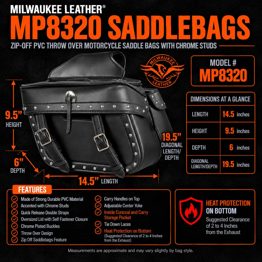 Milwaukee Performance MP8320 Black Zip Off PVC Studded Throw Over Saddlebags