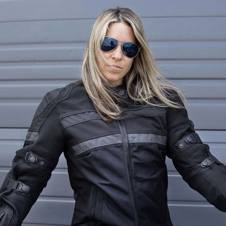 Milwaukee Leather MPL2775 Black Armored Textile Motorcycle Jacket for Women - All Season Jacket w/ Removable Liner