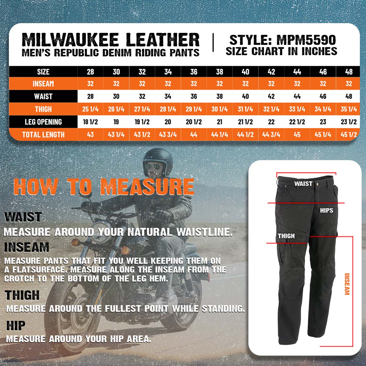 Milwaukee Leather MPM5590 Men's Black CE Armored Cargo Jeans Pants Reinforced w/ Aramid by DuPont Fibers