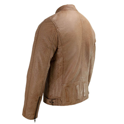 Milwaukee Leather SFM1835 Men's Saddle ‘Cafe Racer’ Leather Jacket with Snap Button Collar