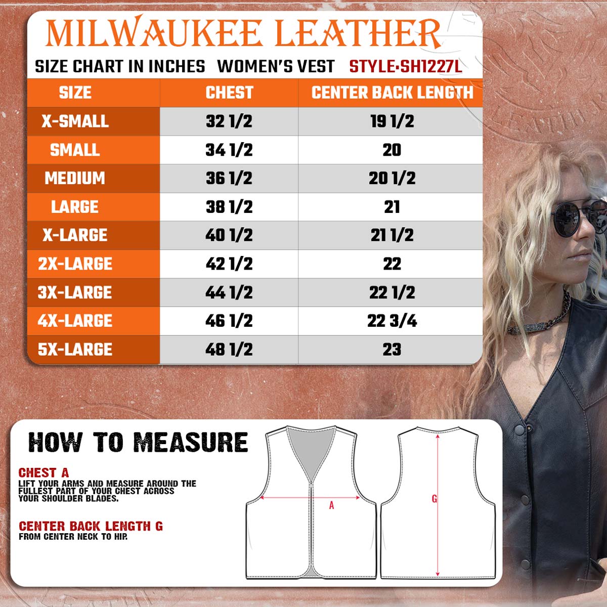 Milwaukee Leather SH1227L Women's Black Leather Side Laces Classic Western Motorcycle Rider Vest W/4-Snaps Closure