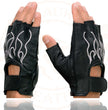 Milwaukee Leather SH198 Men's Black Leather Gel Padded Palm Fingerless Motorcycle Gloves w/ Grey Flame Embroidery