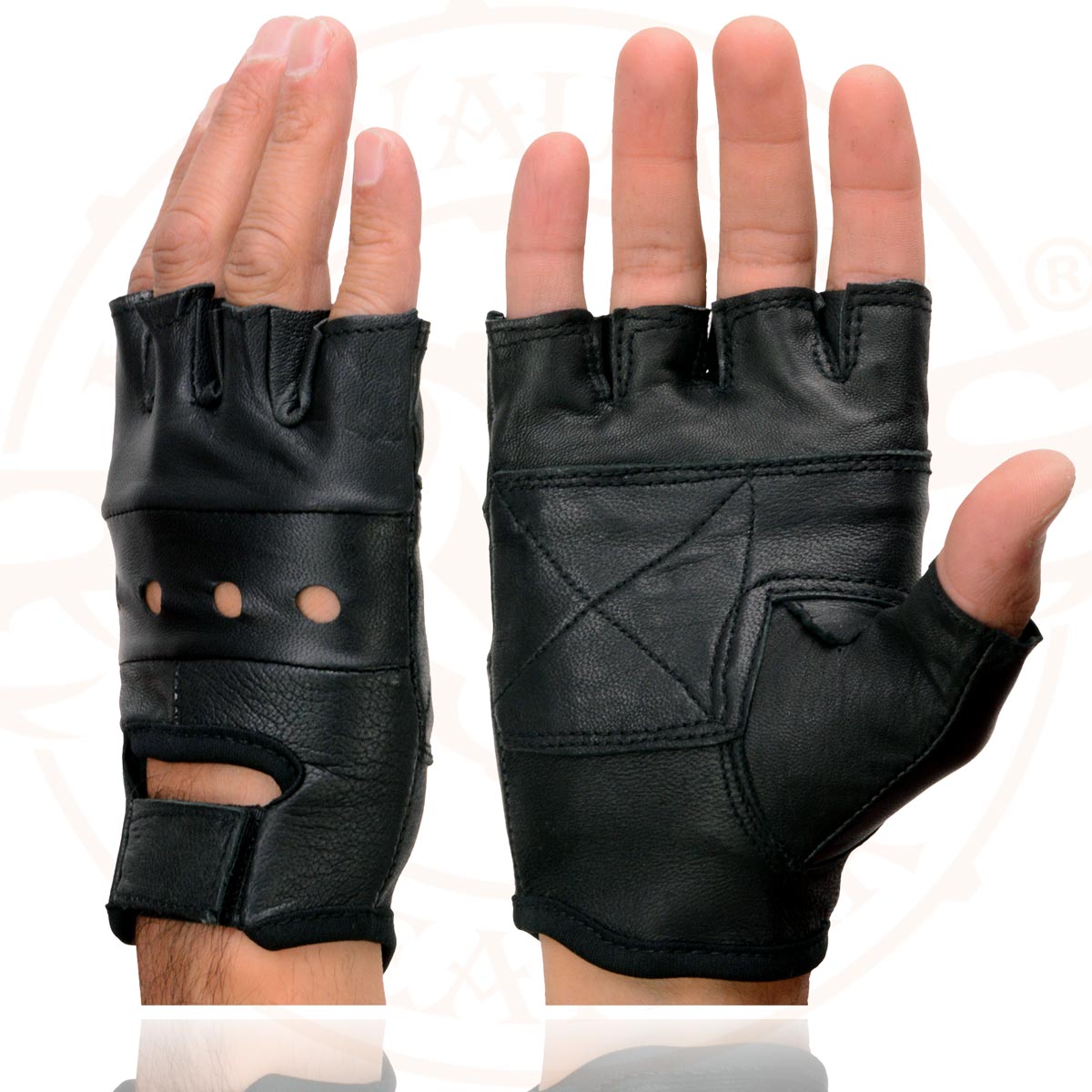 Milwaukee Leather SH216 Men's Black Leather Fingerless Glove with