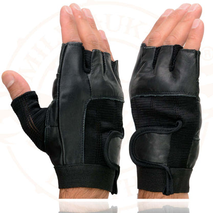 Milwaukee Leather SH217 Men's Black Leather Gel Padded Palm Fingerless Motorcycle Hand Gloves W/ Breathable ‘Mesh Material’