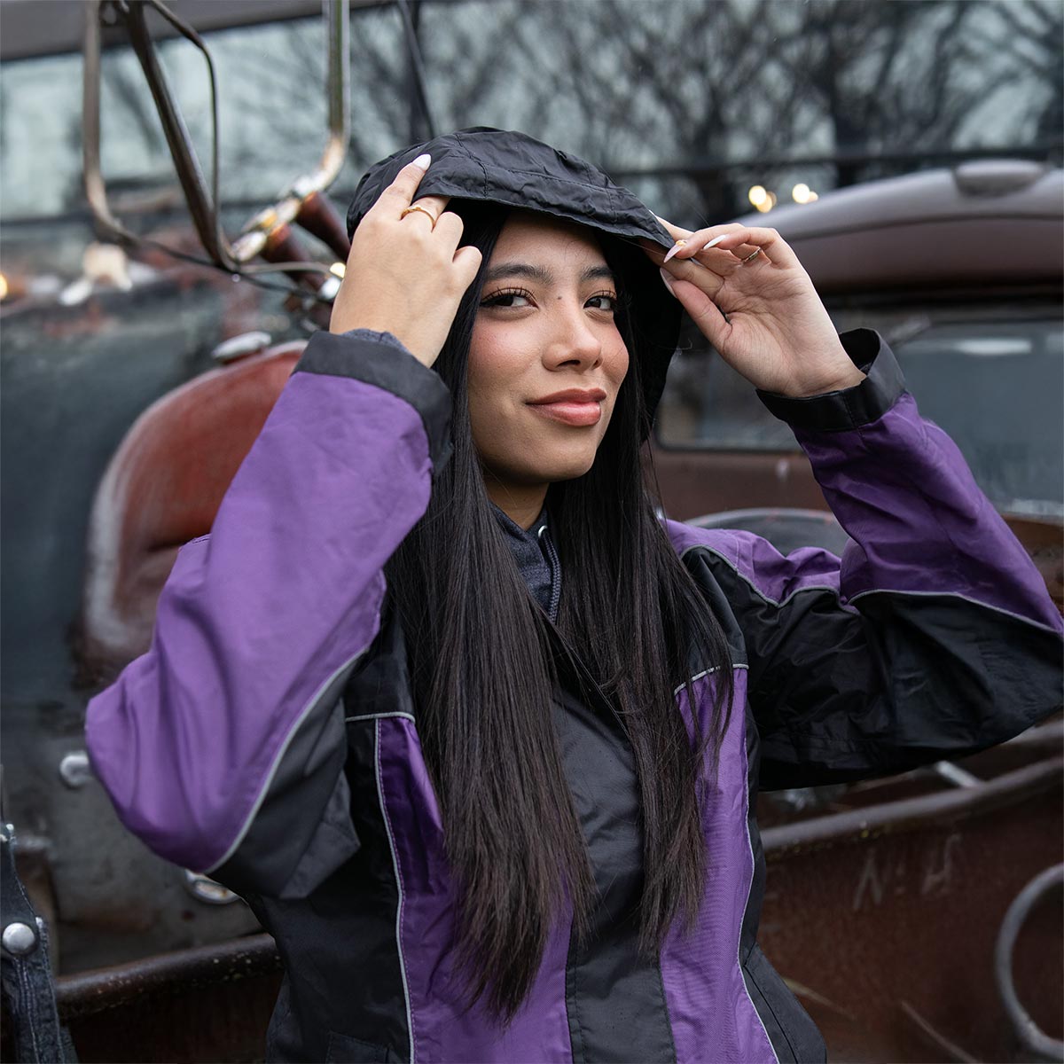 新品【HeRIN.CYE】 2way batting blouson36 NexGen SH2222 Women's Purple and Black Oxford Water Proof