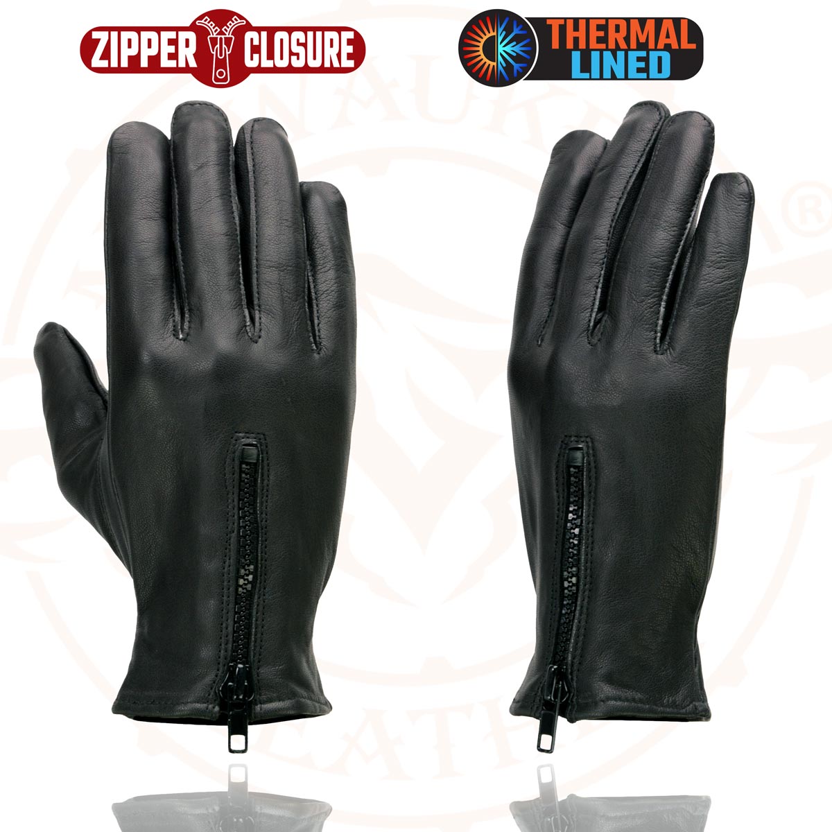 Milwaukee Leather SH226TH Men's Black Thermal Lined Leather Motorcycle Hand Gloves W/ Wrist Zipper Closure