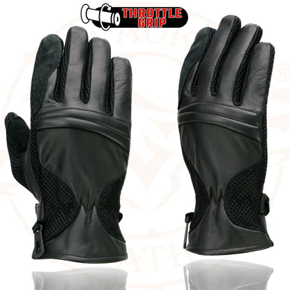 Milwaukee Leather SH296 Men's Black Leather Mesh Racing Motorcycle Hand Gloves W/ Padded Knuckle