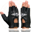 Milwaukee Leather SH353 Men's Black Leather Gel Padded Palm Fingerless Motorcycle Hand Gloves W/ ‘Embroidered Skull & Bones’
