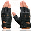 Milwaukee Leather SH355 Men's Motorcycle Black Leather Fingerless Gloves with Gel Palm