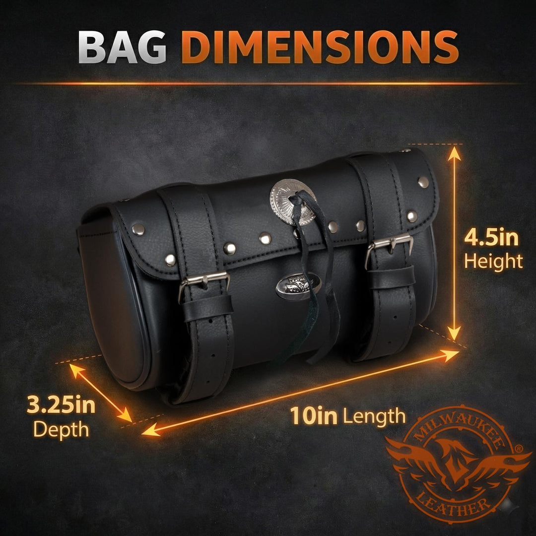 Milwaukee Leather SH62602 Black Small PVC Double Strap with Rivet’s and Concho Windshield-Tool Bag